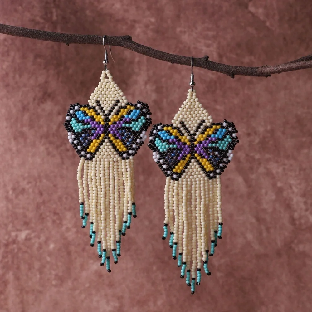 Colorful Beaded Butterfly Dangle Earrings - Picture 3 of 5